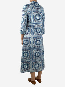 Le Sirenuse Blue printed shirt midi dress - size UK 10