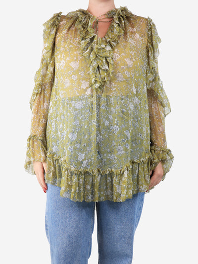 Green sheer floral ruffled blouse - size UK 12 Tops Zimmermann 