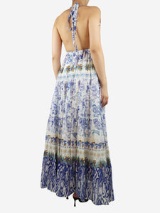 Emporio Sirenuse Blue and white cotton halterneck maxi dress - size UK 8