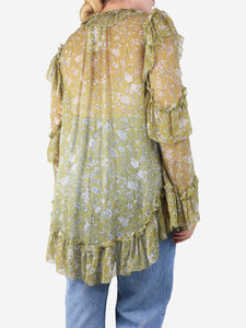 Zimmermann Green sheer floral ruffled blouse - size UK 12