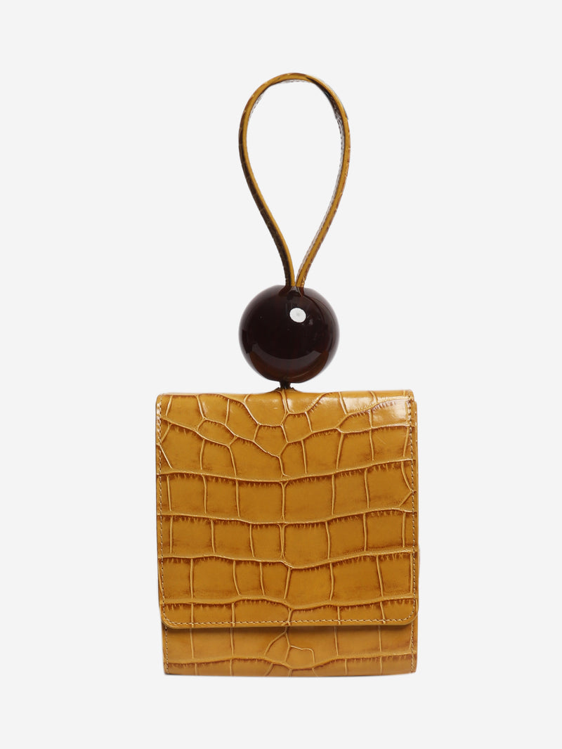 Mustard croc-embossed leather clutch bag