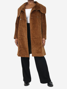 Max Mara Studio Brown double-breasted coat - size UK 12