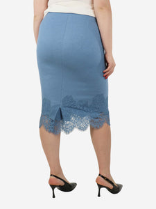 Ermanno Scervino Blue lace hem wool-blend pencil skirt - size UK 12