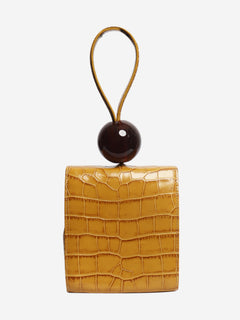 Mustard croc-embossed leather clutch bag