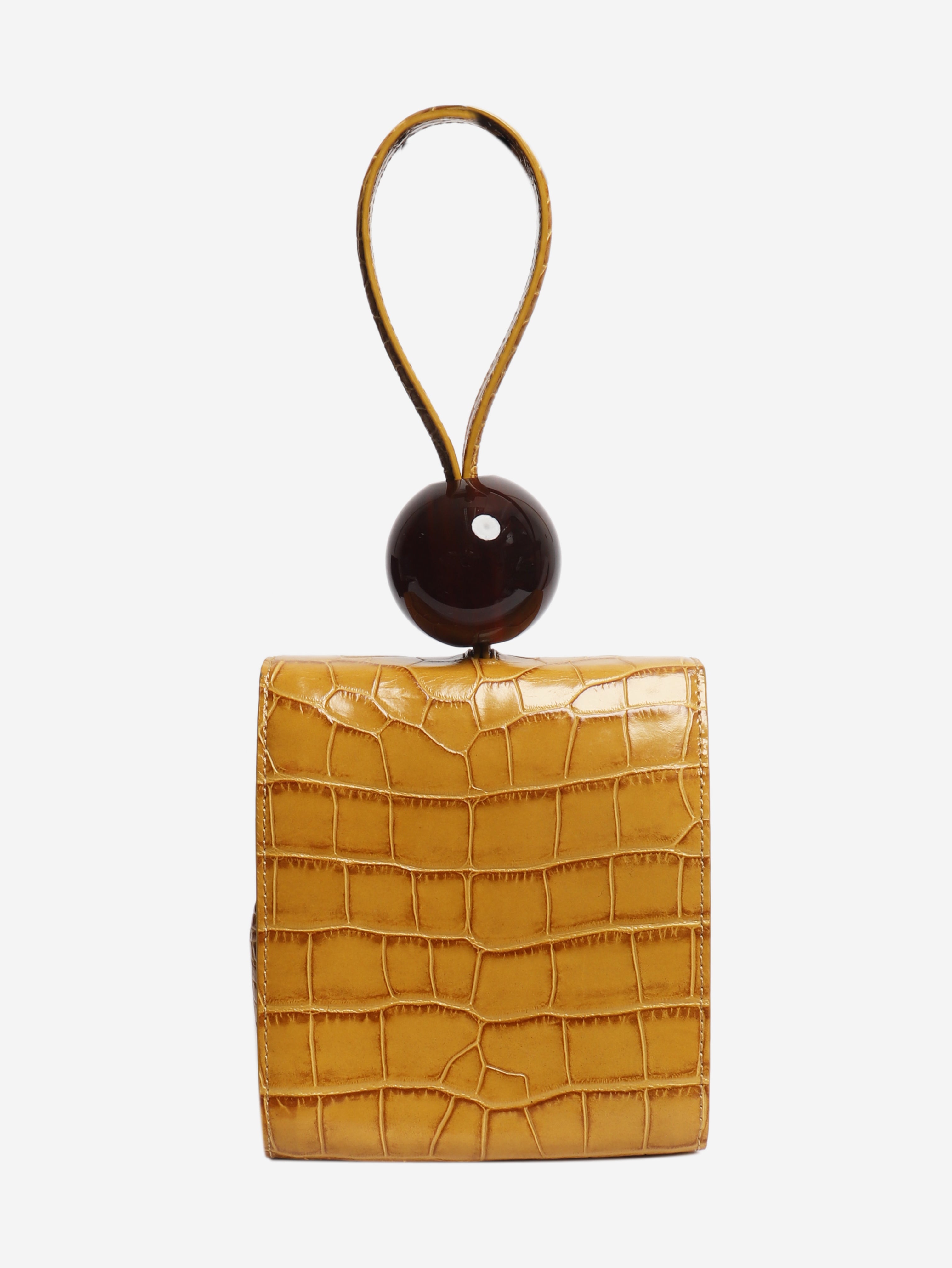 Mustard croc-embossed leather clutch bag