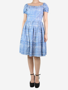 Prada Blue off-shoulder pleated midi dress - size UK 10