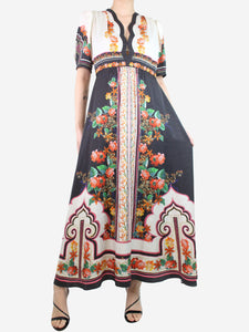 Saloni Multicoloured floral printed silk maxi dress - size UK 12