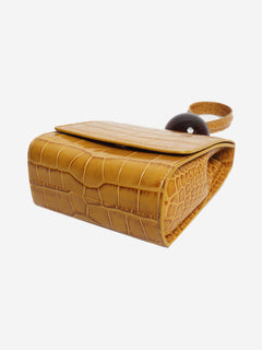 Mustard croc-embossed leather clutch bag