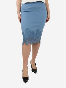 Ermanno Scervino Blue lace hem wool-blend pencil skirt - size UK 12