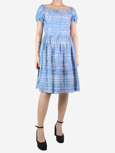 Prada Blue off-shoulder pleated midi dress - size UK 10