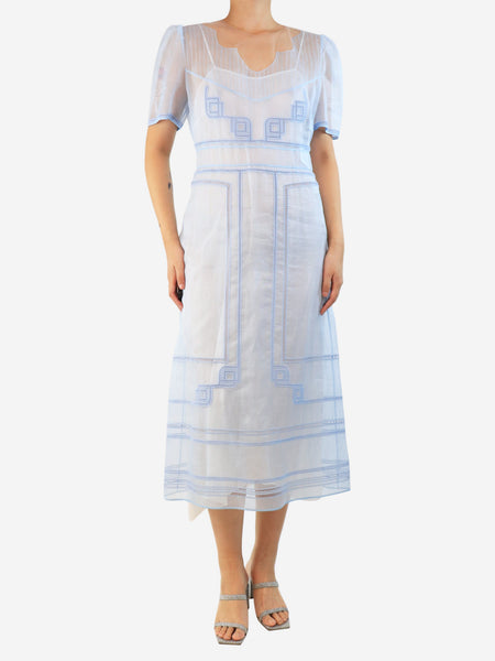 Blue sheer midi dress - size UK 10 product image