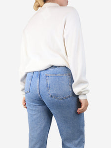 Brunello Cucinelli White ribbed polo jumper - size XXL