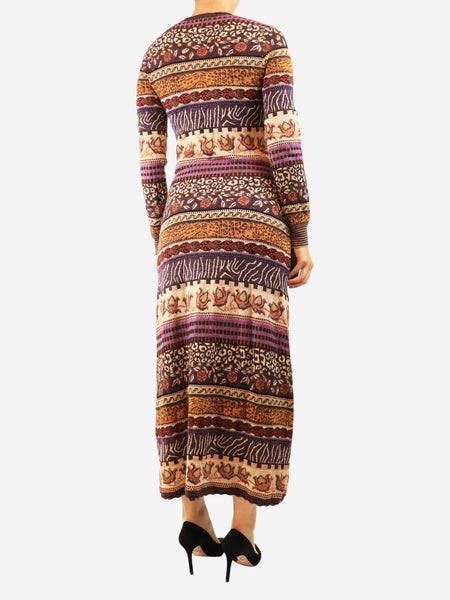 Purple and brown knit long-sleeved dress - size S alternate image