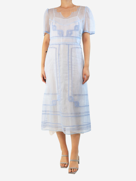 Blue sheer midi dress - size UK 10 alternate image