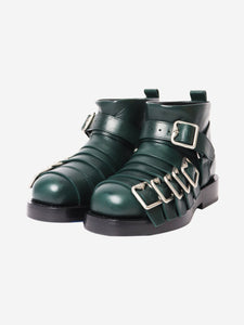 Burberry Dark green buckle-strap leather ankle boots - size EU 36 (UK 3)