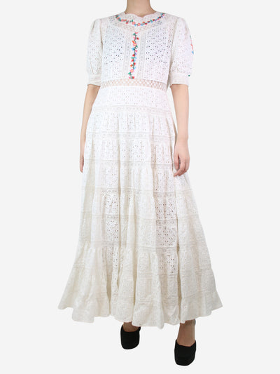 White lace-panelled embroidered broderie anglaise maxi dress - size M Dresses Rixo 
