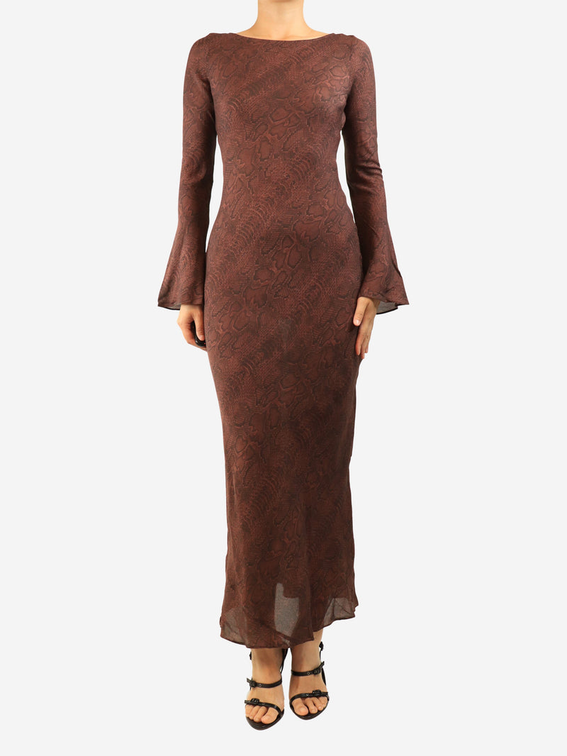 Brown silk snake printed dress - size S Dresses Realisation 