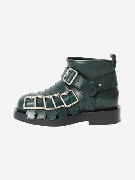 Dark green buckle-strap leather ankle boots - size EU 36 (UK 3) product image