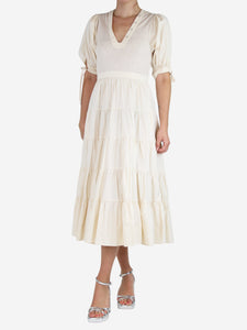 Ulla Johnson Cream puff-sleeved tiered midi dress - size S