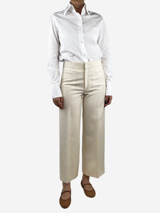 Celine Cream wide-leg wool cropped trousers - size UK 10