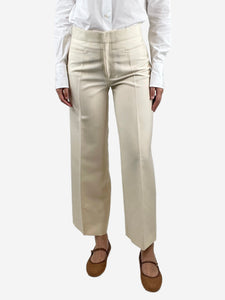 Celine Cream wide-leg wool cropped trousers - size UK 10