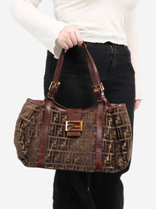 Fendi Brown velvet FF shoulder bag