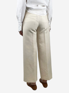 Celine Cream wide-leg wool cropped trousers - size UK 10