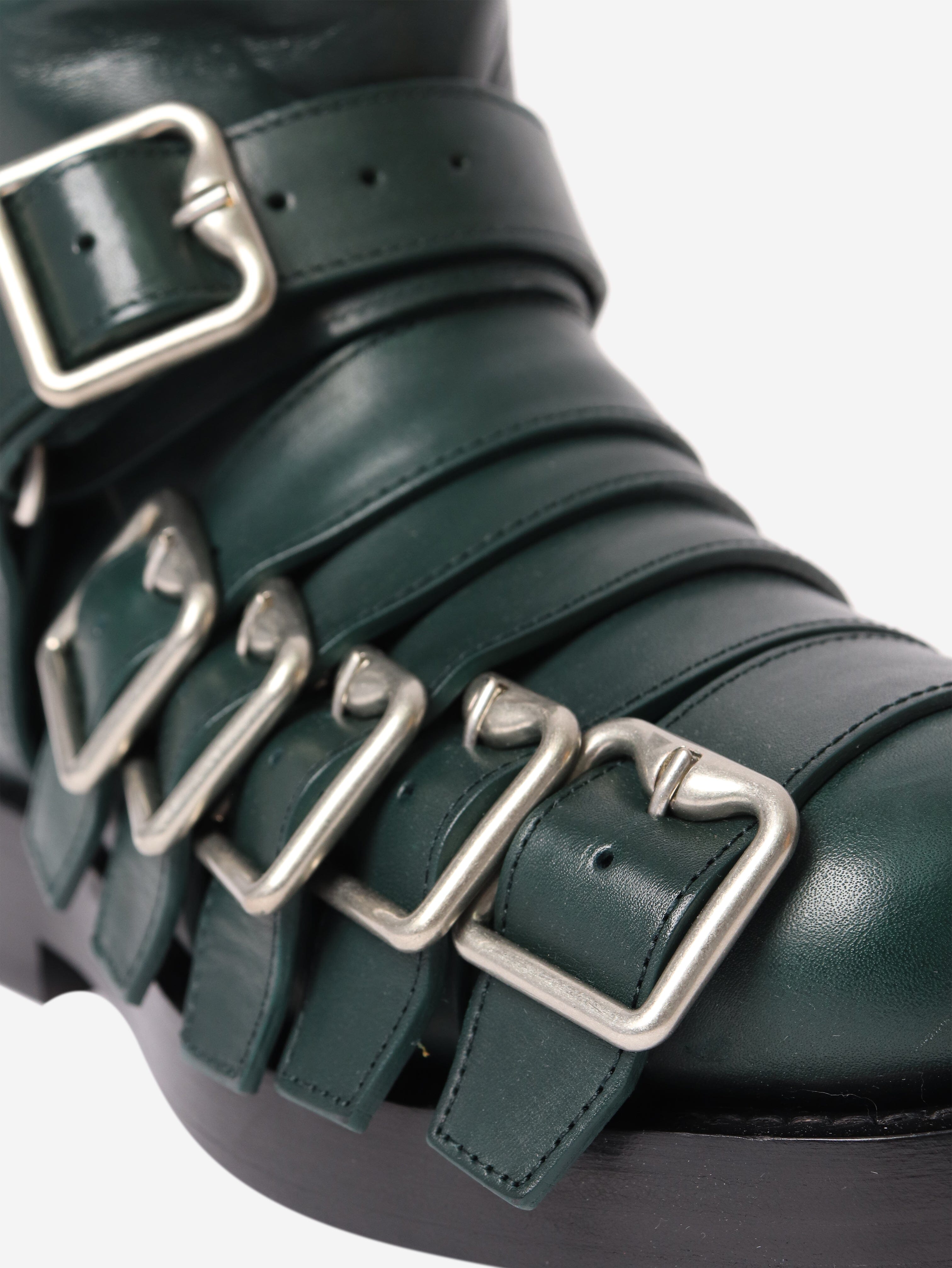 Dark green buckle-strap leather ankle boots - size EU 36 (UK 3) Boots Burberry 