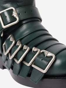 Burberry Dark green buckle-strap leather ankle boots - size EU 36 (UK 3)