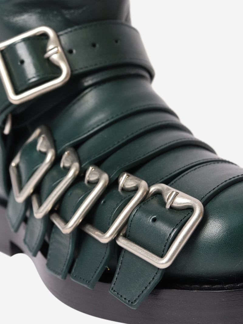 Dark green buckle-strap leather ankle boots - size EU 36 (UK 3) Boots Burberry 