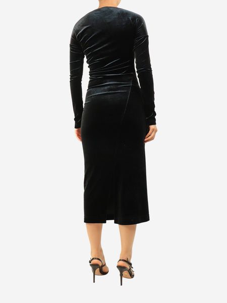 Black long-sleeved velvet dress - size S alternate image