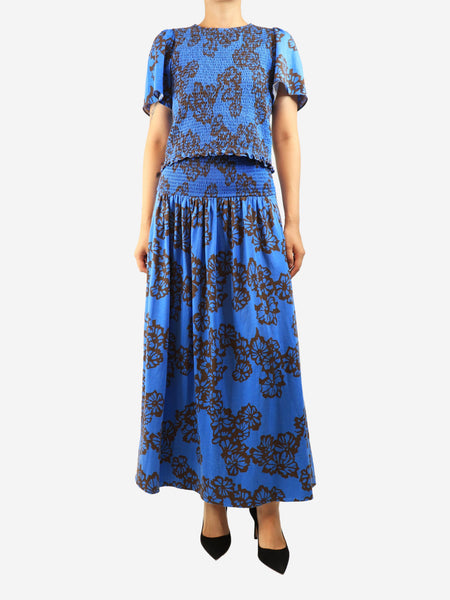 Blue printed top and skirt two piece set - size UK 14 product image