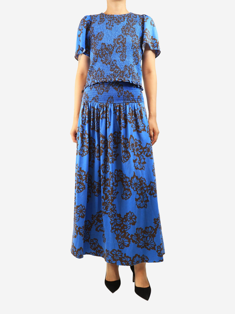 Blue printed top and skirt two piece set - size UK 14 Sets ME+EM 