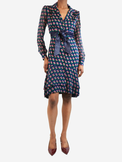 Navy floral button down mini dress - size UK 6 Dresses Diane Von Furstenberg 