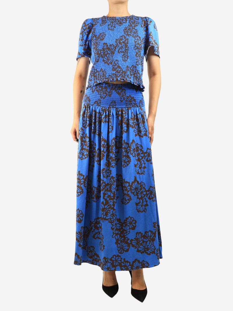 Blue printed top and skirt two piece set - size UK 14 Sets ME+EM 