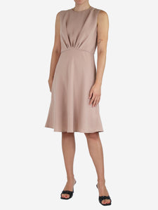 Max Mara Neutral sleeveless gathered midi dress - size UK 14