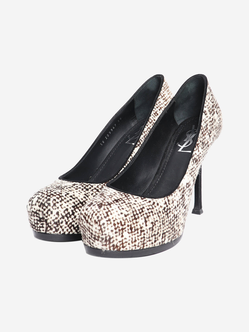 Brown pony hair platform heels - size EU 38 (UK 5)