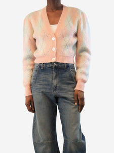 Alessandra Rich Pink Argyle rhinestone cardigan - size UK 4