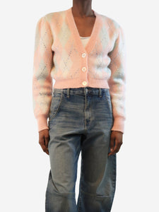 Alessandra Rich Pink Argyle rhinestone cardigan - size UK 4