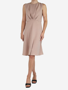 Max Mara Neutral sleeveless gathered midi dress - size UK 14