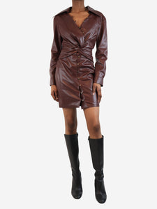 Nanushka Brown faux-leather twisted mini dress - size XXS