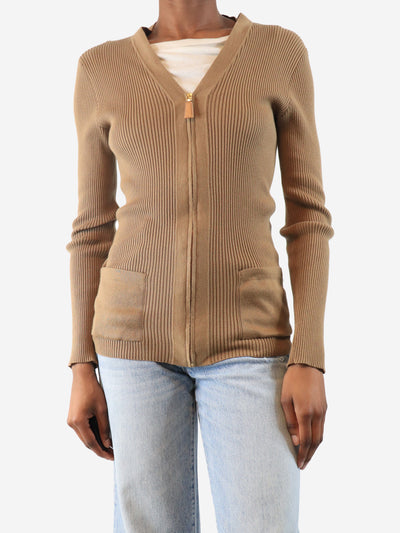 Caramel ribbed zip cardigan - size UK 6 Knitwear Prada 