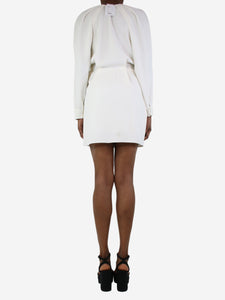 Iro Cream plunge neck draped mini dress - size UK 6