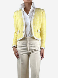 Alessandra Rich Yellow cropped tweed jacket - size UK 10