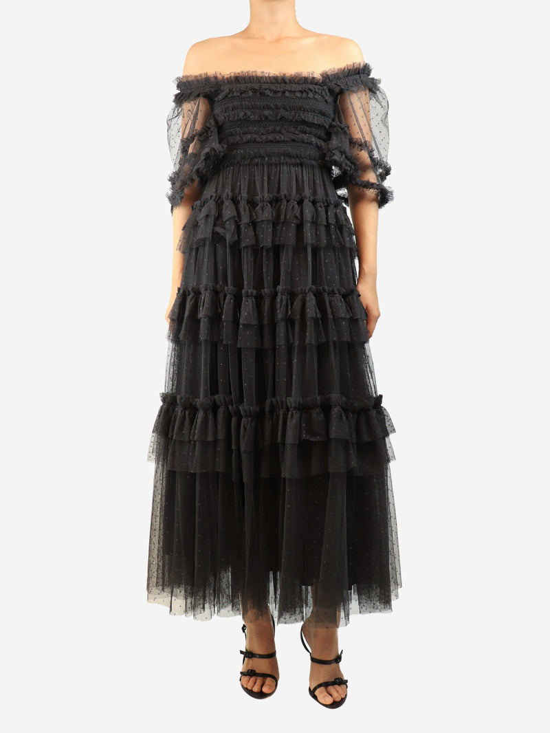 Black tiered tulle dress - size UK 8 Dresses Needle & Thread 