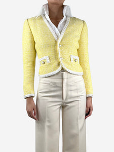 Alessandra Rich Yellow cropped tweed jacket - size UK 10