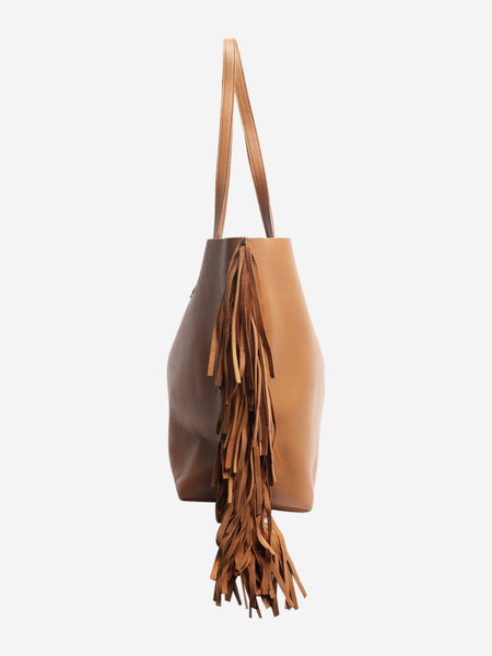 Brown fringed leather tote bag alternate image