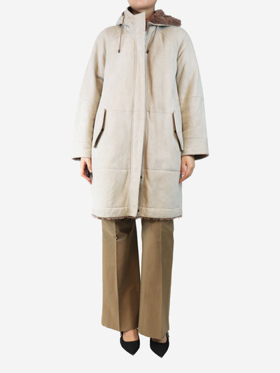 Chalk hooded sheepskin coat - size UK 12 Coats & Jackets Brunello Cucinelli 