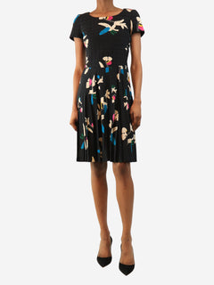 Black silk quilted midi dress - size UK 8