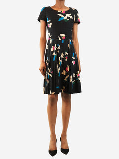 Black silk quilted midi dress - size UK 8